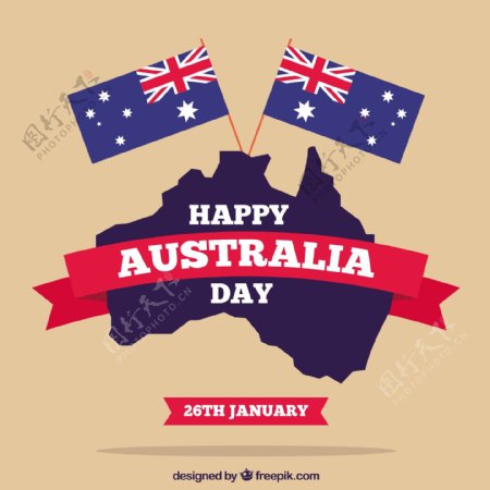 澳大利亚天的背景与两个旗帜和地图在平面设计