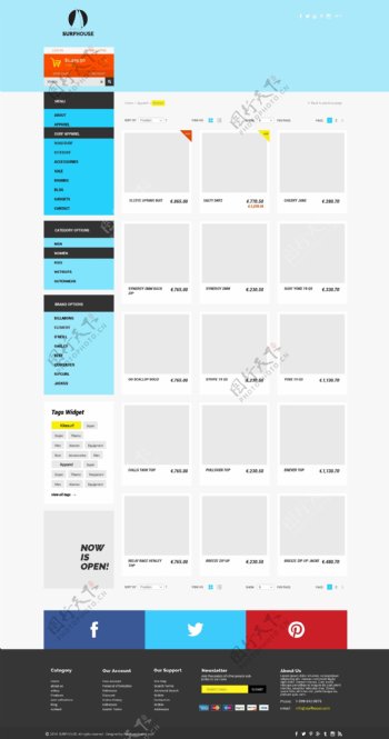 蓝色简洁时尚网页UI设计模板