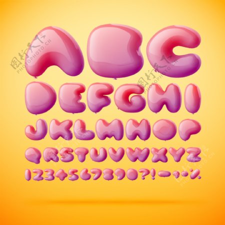 粉红气球字母艺术字体矢量素材