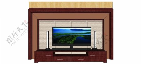 木质效果电视背景墙skp模型