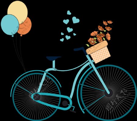 蓝色单车自行车插画免抠png透明图层素材