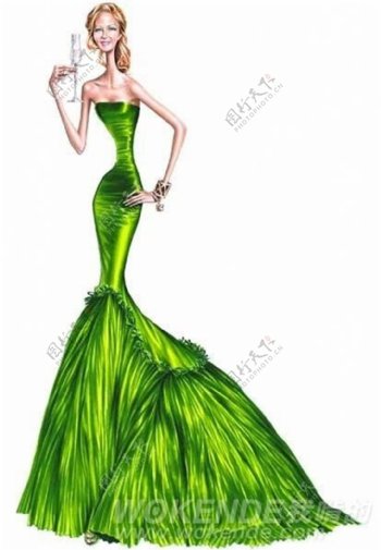 绿色抹胸长裙礼服设计图
