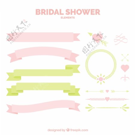 丝带和婚礼装饰在粉彩色调