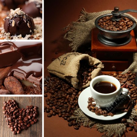 咖啡豆咖啡机和咖啡杯图片