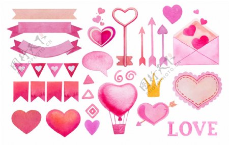粉红色可爱浪漫情书爱心装饰素材