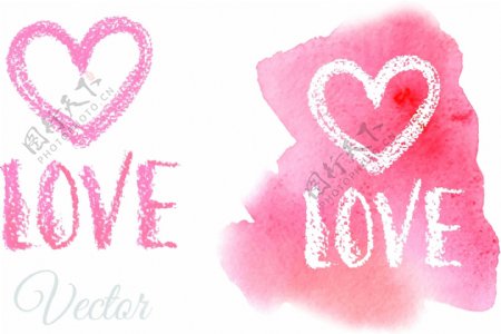 爱心粉色手绘水彩爱心矢量