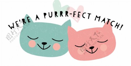 猫咪高清卡通手绘爱心情侣动物矢量素材