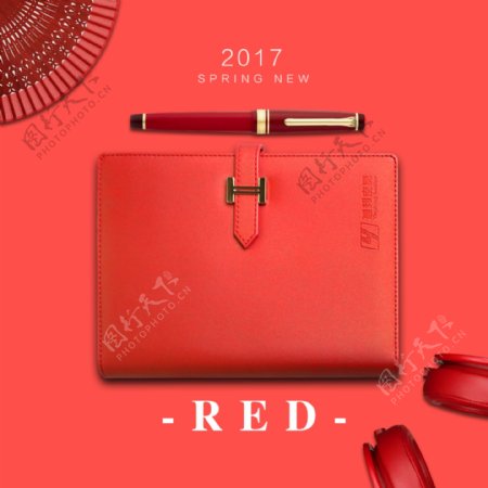 红色中国风产品主图笔记本手账本主图