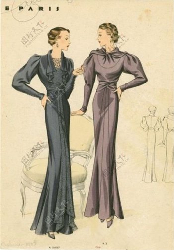 2款欧式长裙礼服设计图