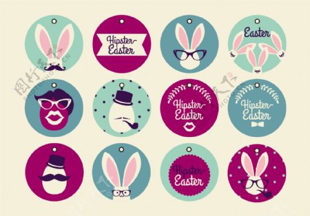 时尚复活节兔子标签