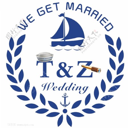 创意简约海洋系蓝色水手元素婚礼Logo