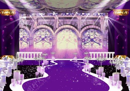 婚礼效果图紫色婚礼高端婚礼婚礼舞台