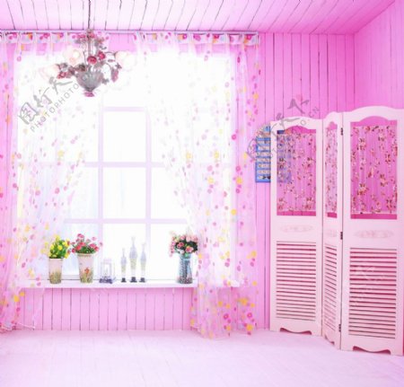 粉色房间窗台花盆影楼摄影背景图片
