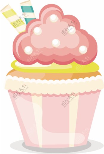 粉色矢量卡通蛋糕冰淇淋甜品插画素材