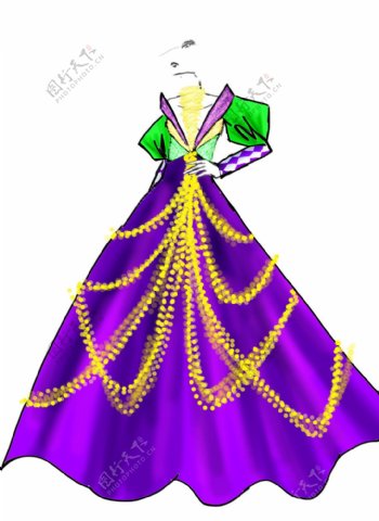 紫色深V裙设计图