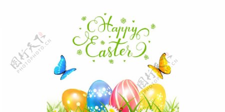 春季背景与彩色复活节彩蛋和兔矢量