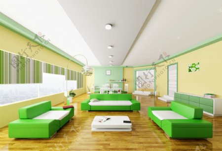 绿色清新室内设计图片