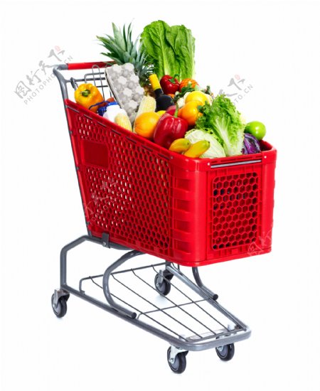 购物手推车里的水果蔬菜图片