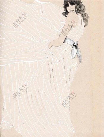 白色网纱连衣裙设计图