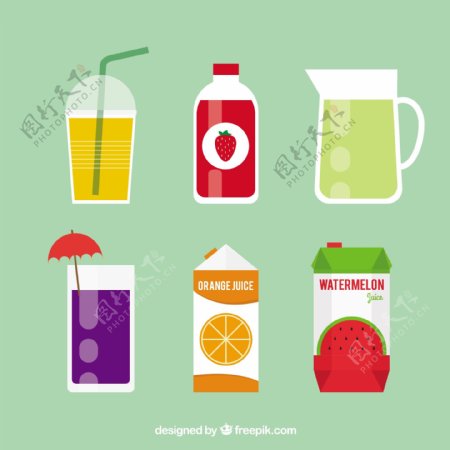 各种不同容器装的果汁插图
