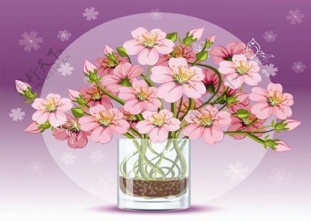 粉色系玻璃花瓶花束装饰画