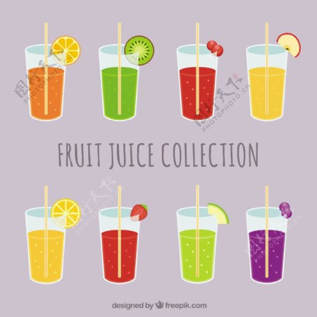 各种美味的果汁平面设计插图