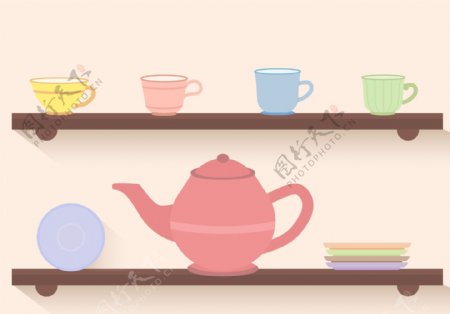 扁平可爱手绘茶具素材