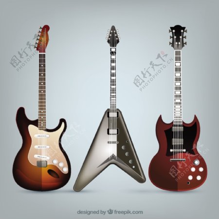 三种写实风格电吉他矢量素材