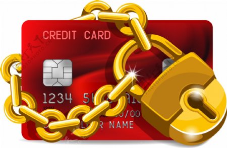 金色锁头与信用卡设计矢量素材图片