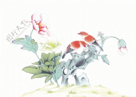 鲜花动物插画素材图片