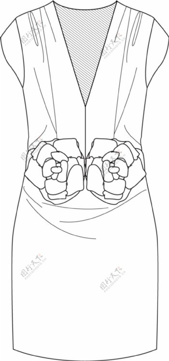 深V花朵连衣裙设计图