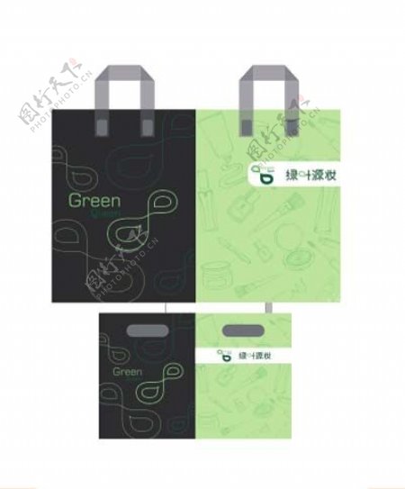 绿叶化妆品手提袋手带包装袋设计