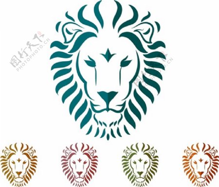 狮子的头装饰收藏在不同颜色自由向量