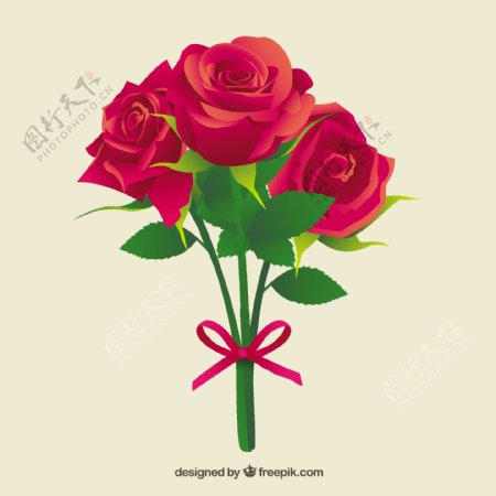 美丽的玫瑰与粉红色的蝴蝶结