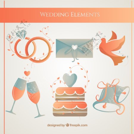 6款创意婚礼元素图标矢量素材