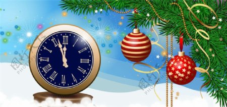 蓝色时钟和圣诞球图片