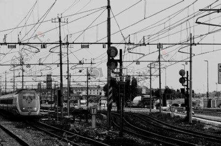 黑与白导轨站铁路电力能源电力线火车