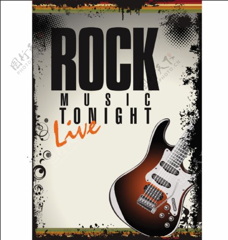 复古吉他图案音乐活动海报矢量素材下载
