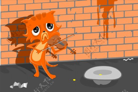 拉小提琴的猫咪漫画