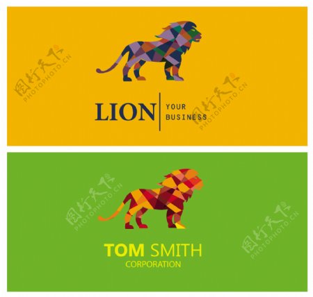 企业标志集低多边形狮子自由向量插图