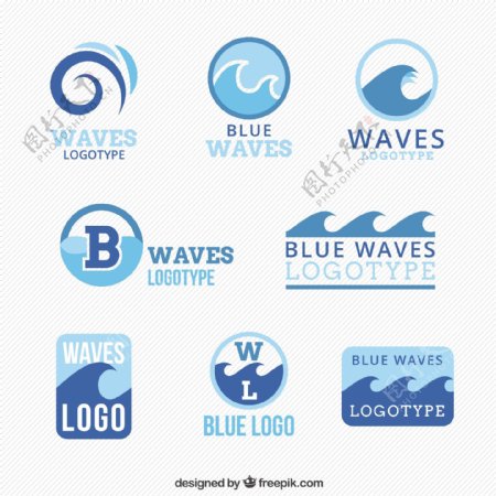 用波浪收集蓝色标志