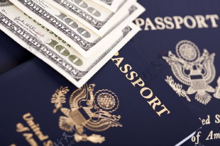 美国护照和美元图片
