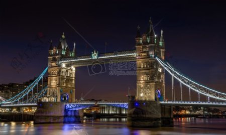城市灯夜水桥河伦敦