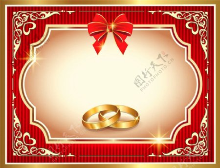 金色花纹戒指婚礼请贴图片