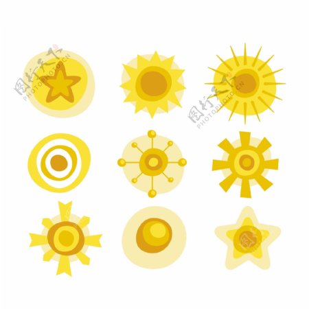 9款黄色太阳和星星矢量素材