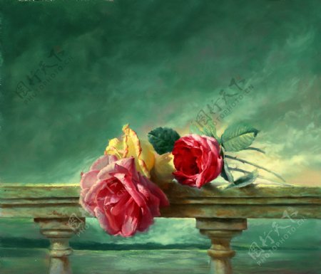 枯萎的玫瑰花油画图片