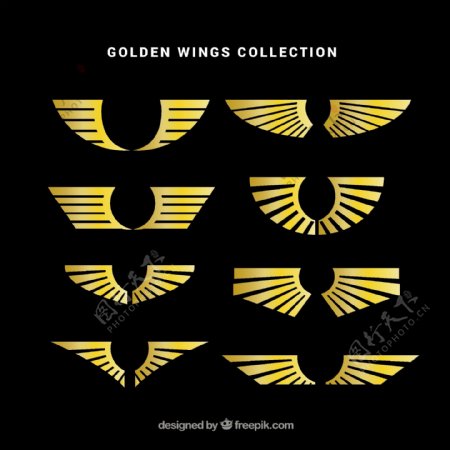 金色双翼翅膀图标平面设计素材