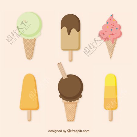 六个扁平风格美味冰淇淋插图
