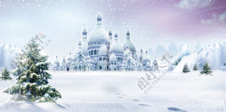 雪中城堡背景