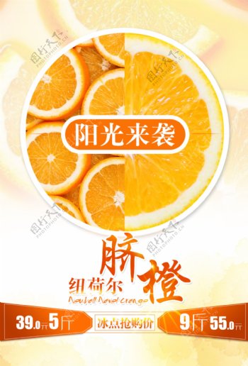 脐橙橙色橙子海报